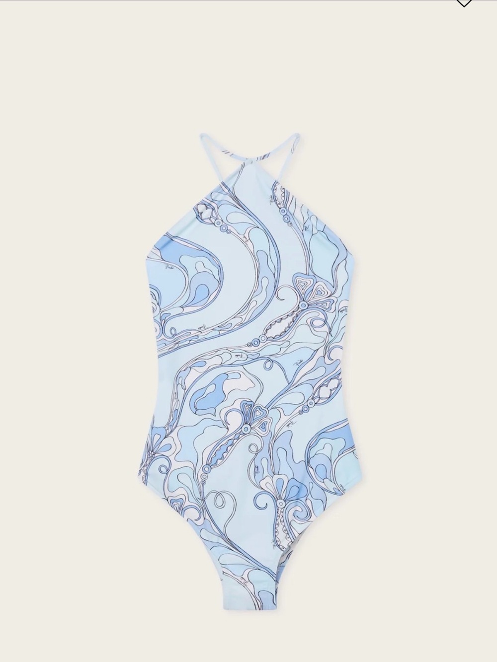 Emilio Pucci Pale Blue Swirl Halter One-Piece Swimsuit